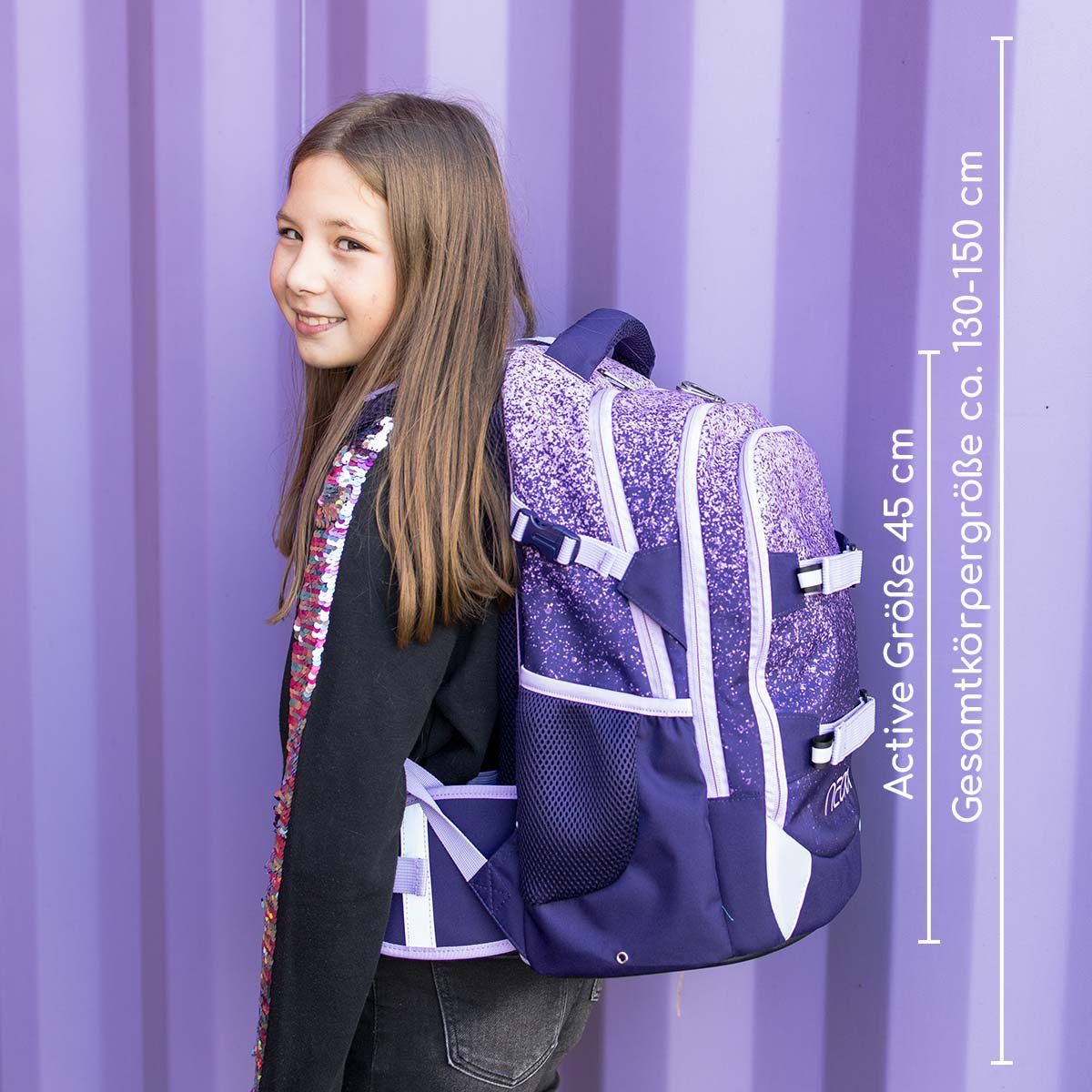 neoxx Schulrucksack Active, Glitterally perfect, aus recycelten PET-Flaschen