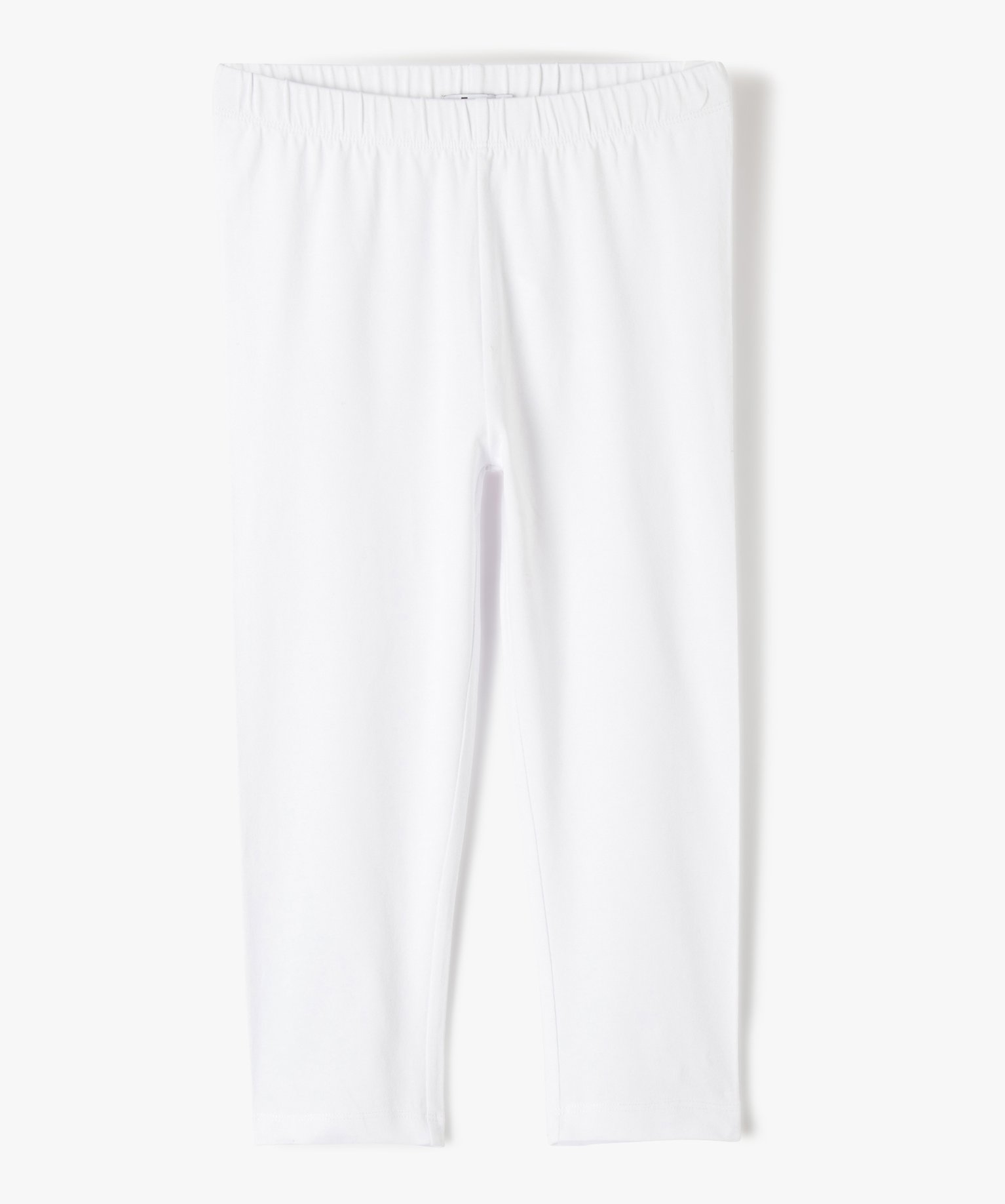Legging fille uni longueur genoux en coton extensible blanc | GEMO