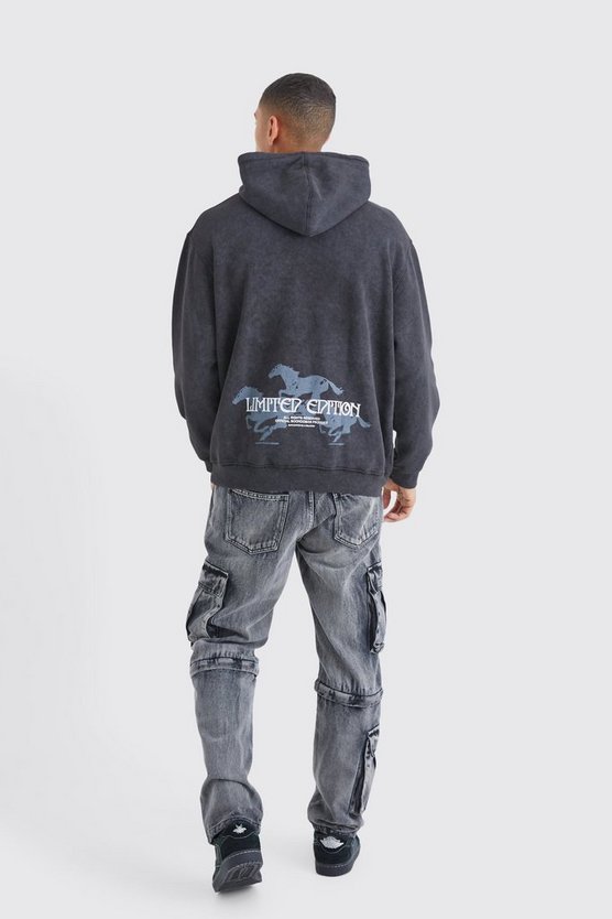 Oversize Hoodie mit Acid-Waschung und Print