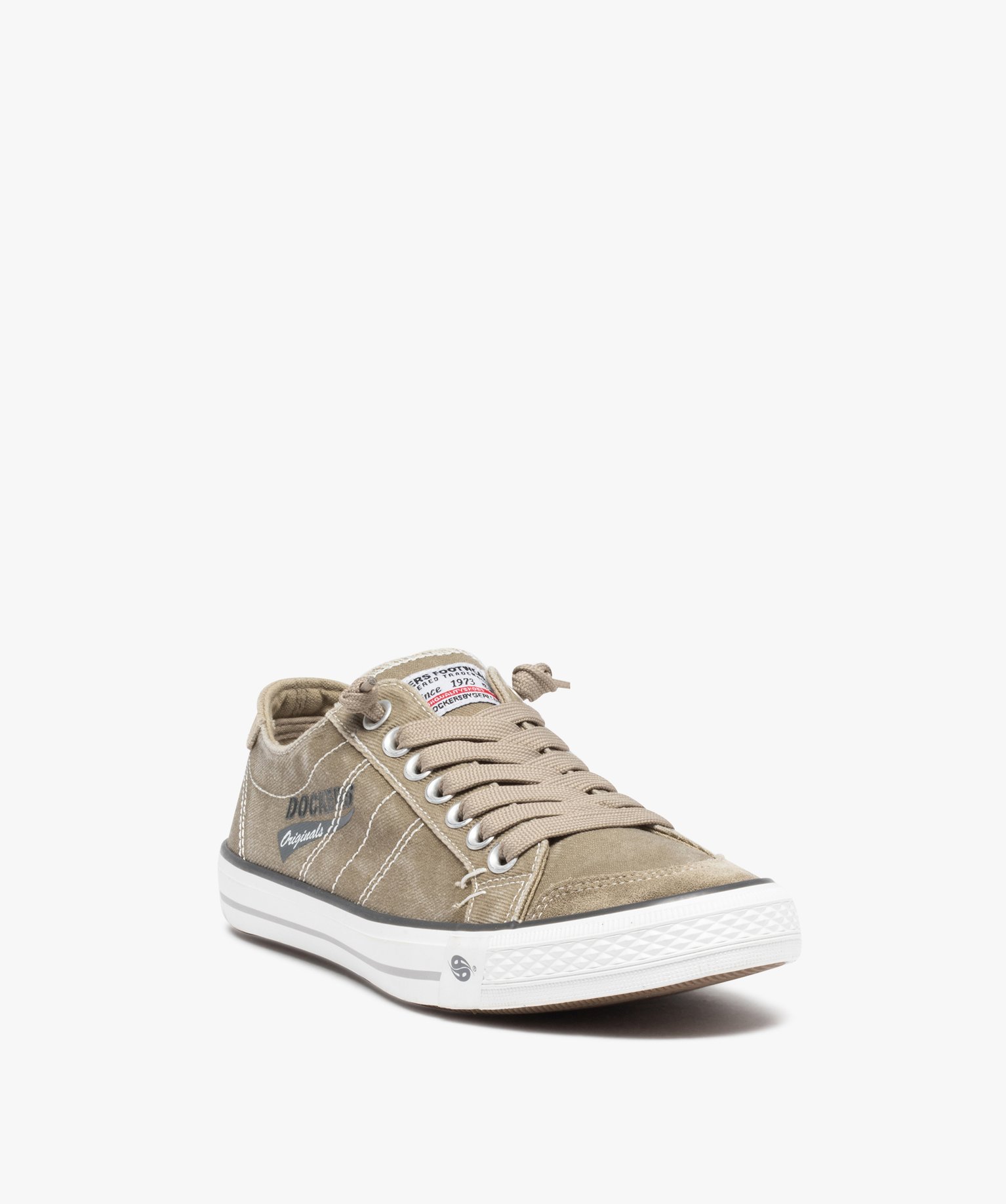 Baskets homme en toile denim unie à lacets - Dockers beige | GEMO