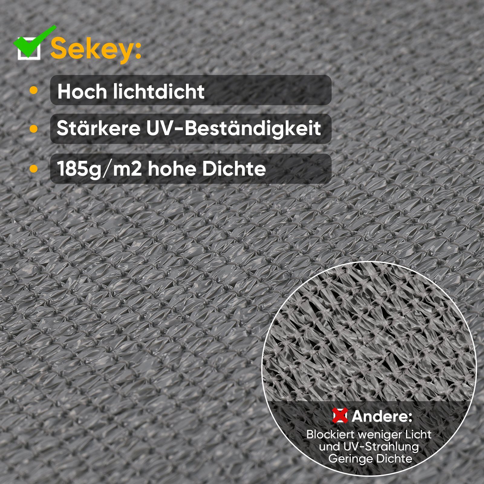 Sekey Sonnensegel Sonnensegel HDPE Sonnenschutzsegel mit Seilen