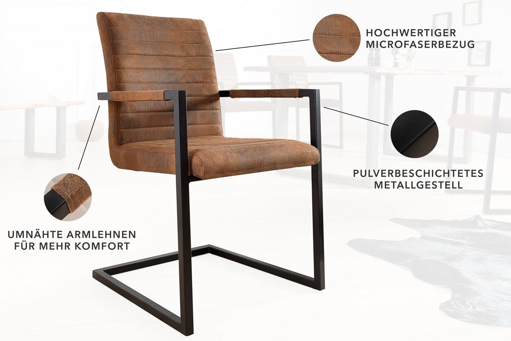 riess-ambiente Freischwinger LOFT vintage braun / schwarz (Einzelartikel, 1 St), Esszimmer · Microfaser · Metall · mit Armlehne · Industrial