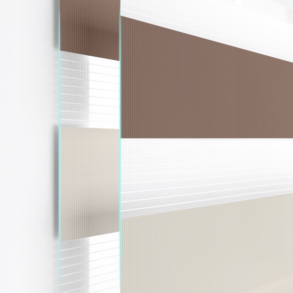 Doppelrollo ohne Bohren, Weiß-Beige-Braun/Weiß-Grau-Anthrazit, OUBO, Lichtdurchlässig Rollo für Fenster & Tür, Klemmfix, Klemmträger, Lichtschutz schnelle und einfache Montage mit beiliegendem