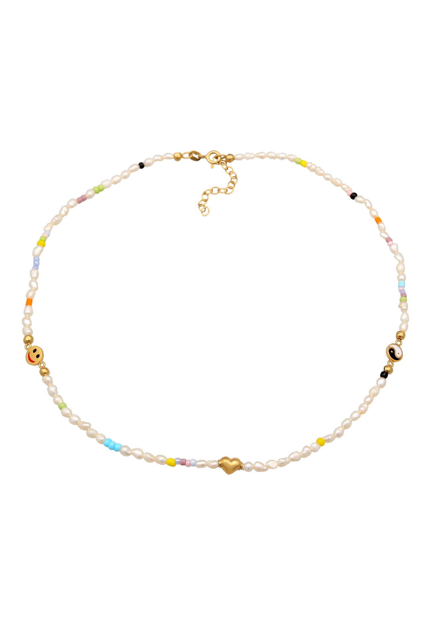 Cuore da donna Elli con faccina sorridente, trendy con perle coltivate d'acqua dolce in argento sterling 925 placcato oro