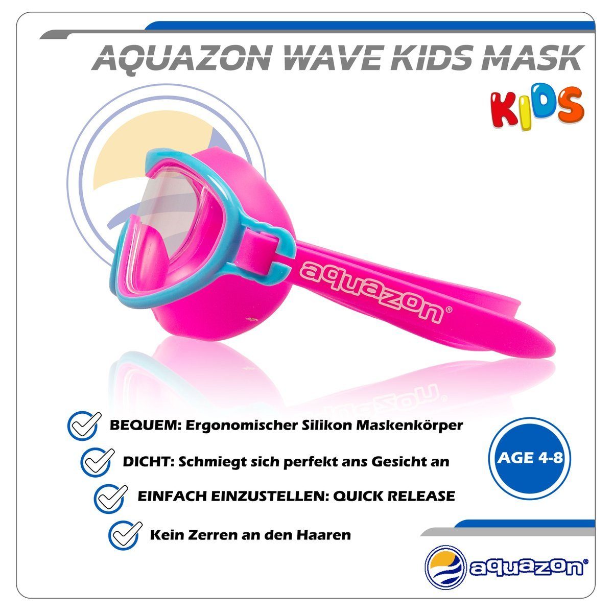 AQUAZON Taucherbrille WAVE Junior Kinder Schwimmbrille, Schnorchelbrille, 3-7 Jahre