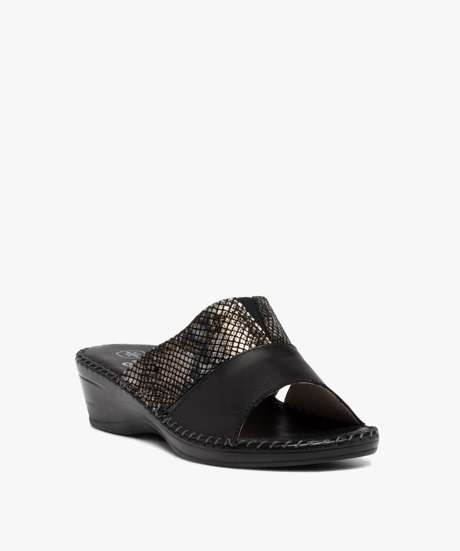 Mules femme confort compensées à brides en cuir noir | GEMO