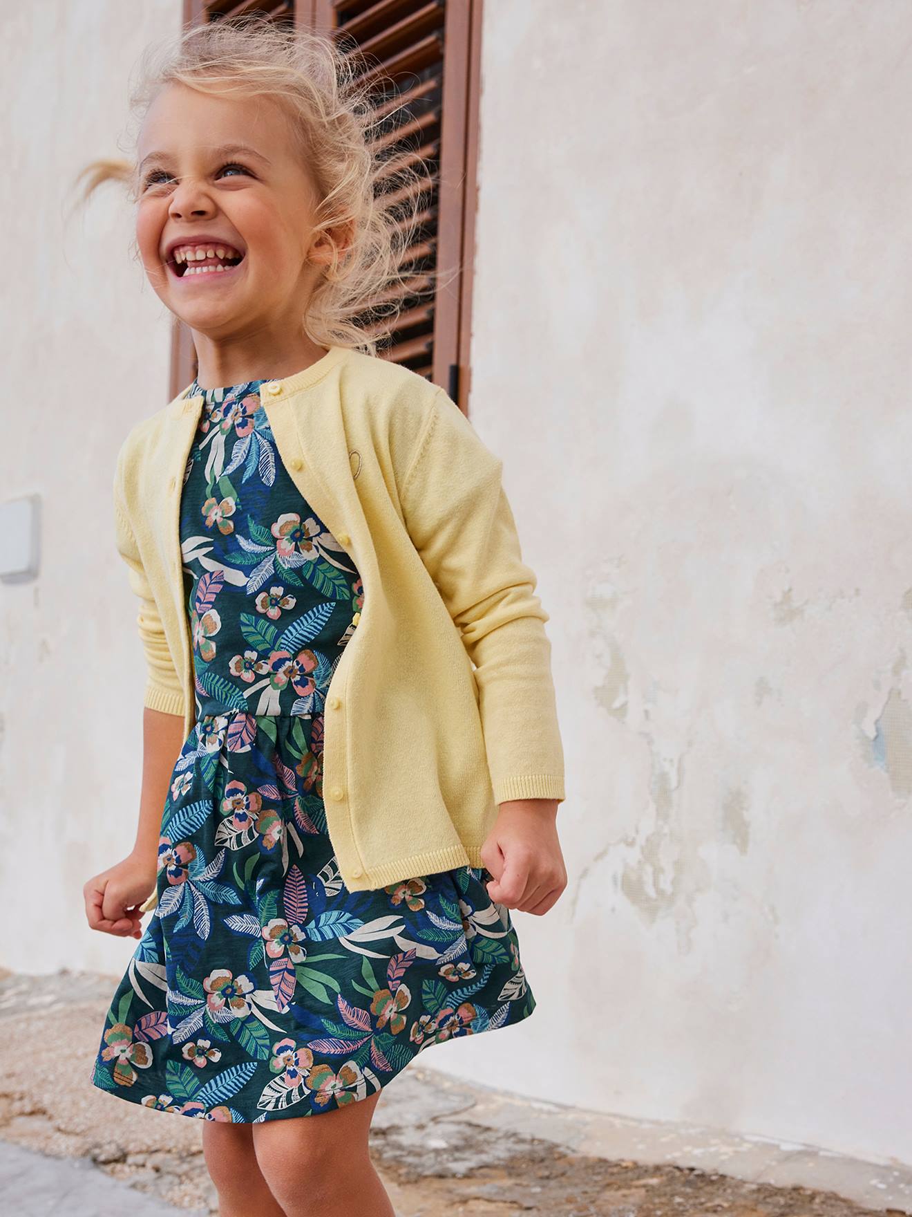 Robe Basics imprimée fille manches courtes bleu clair imprimé cerises