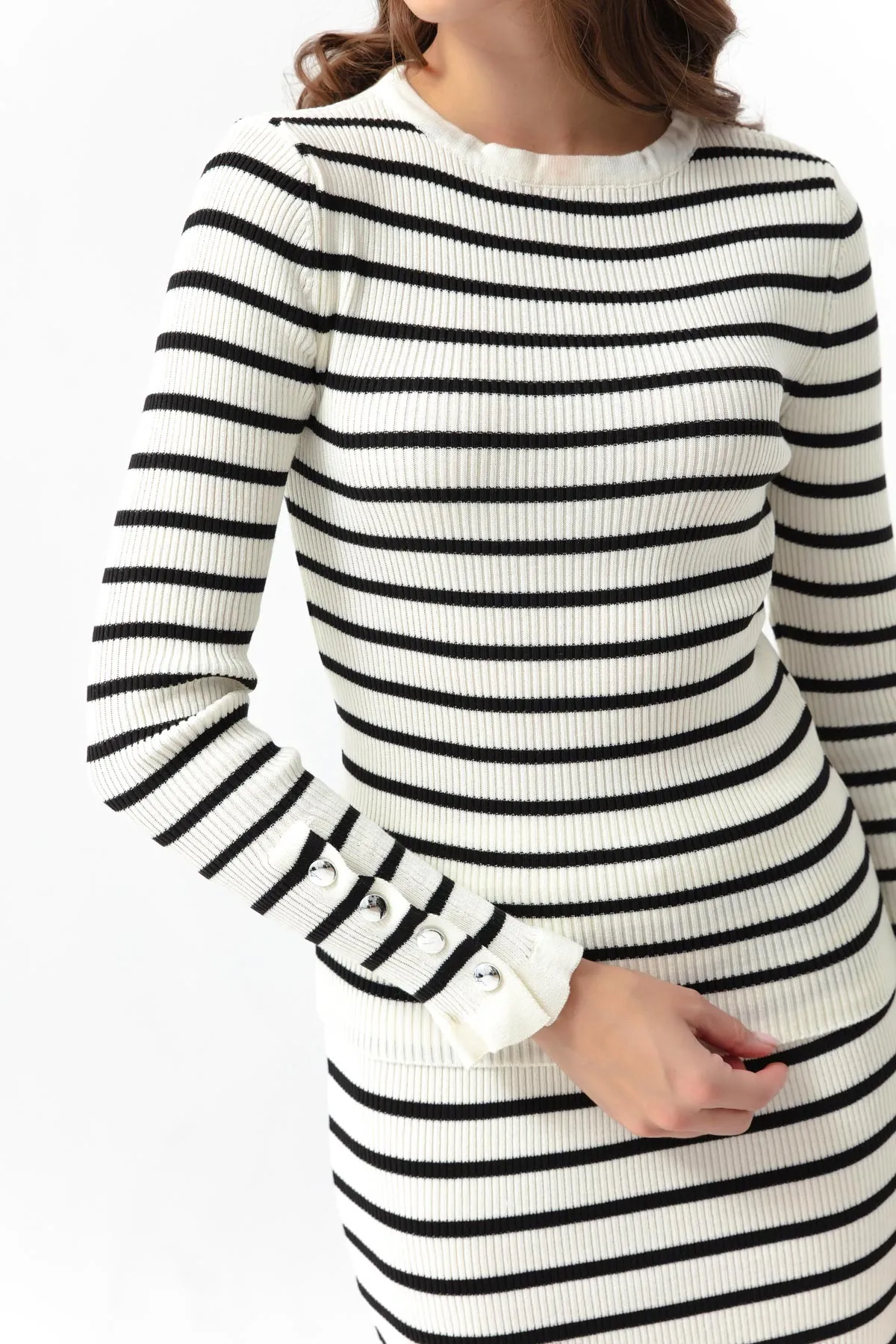 Lafaba  Gestreiftes Strickwaren-Set für Damen mit weißem Rock