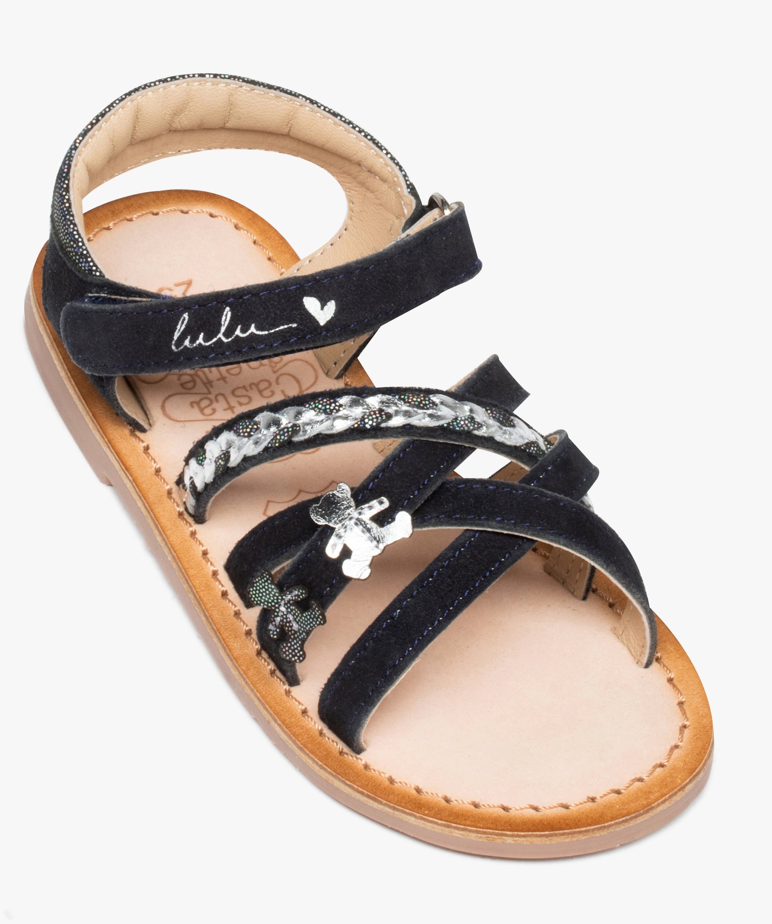 Sandales filles à brides entrelacées en cuir et à scratch... marine | GEMO