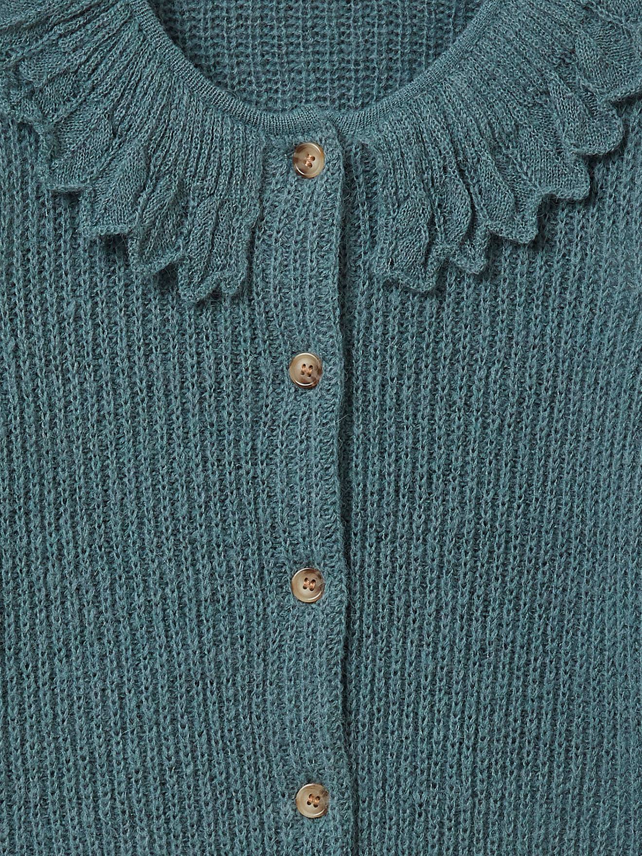 Cardigan fille col fantaisie CYRILLUS vert fonce uni