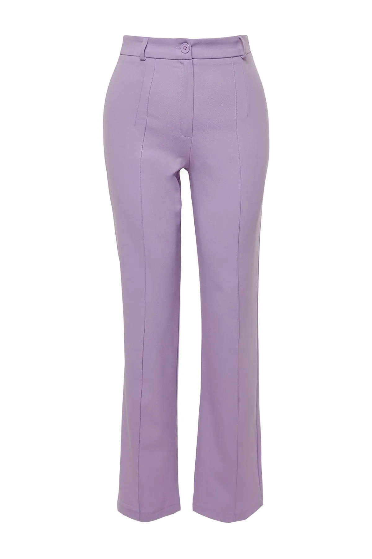 Trendyol Collection  Lilafarbene, gerade, gerippte, genähte Webhose mit hoher Taille TWOSS21PL0093