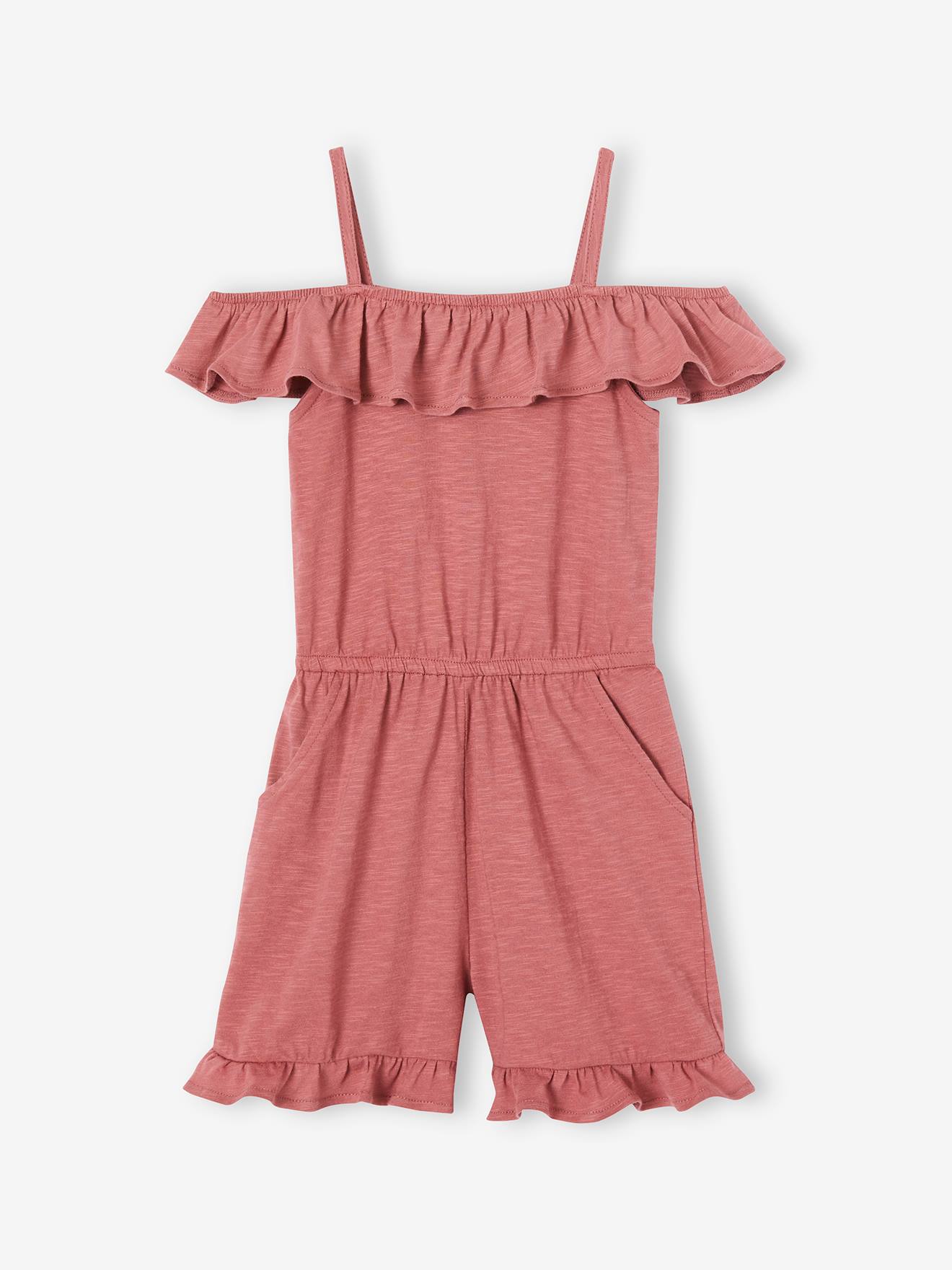 Combishort à volants fille vieux rose
