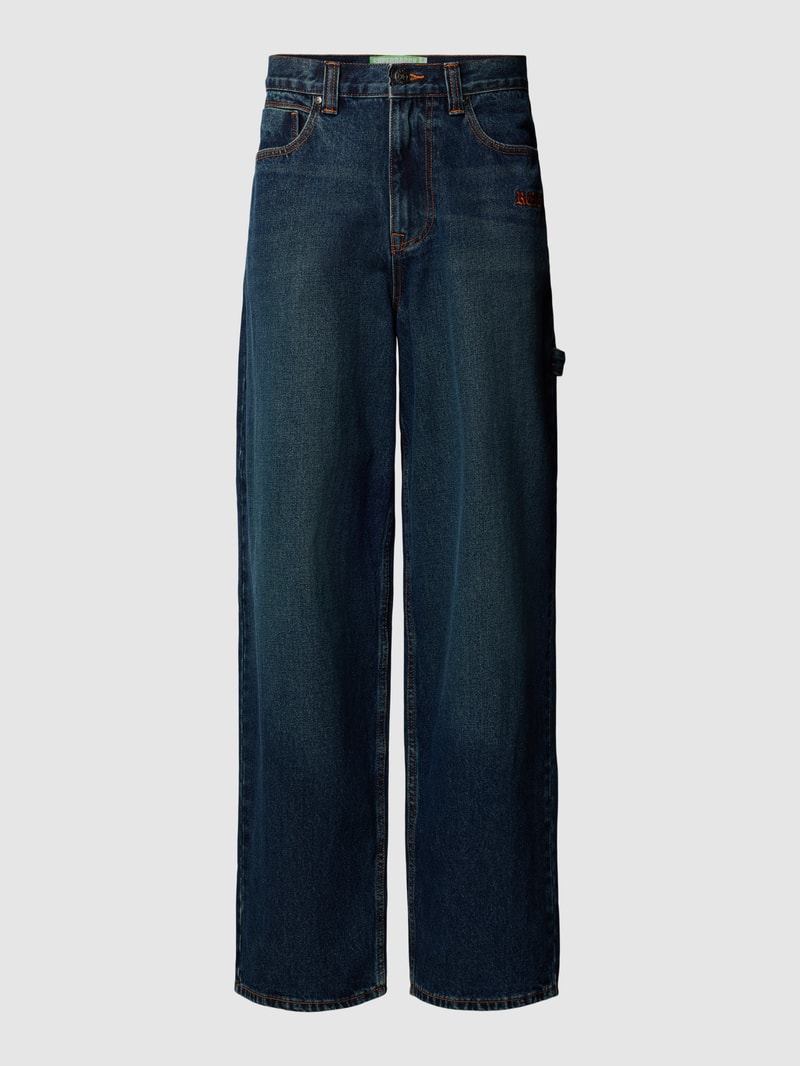 Jeans mit Motiv-Stitching in blau