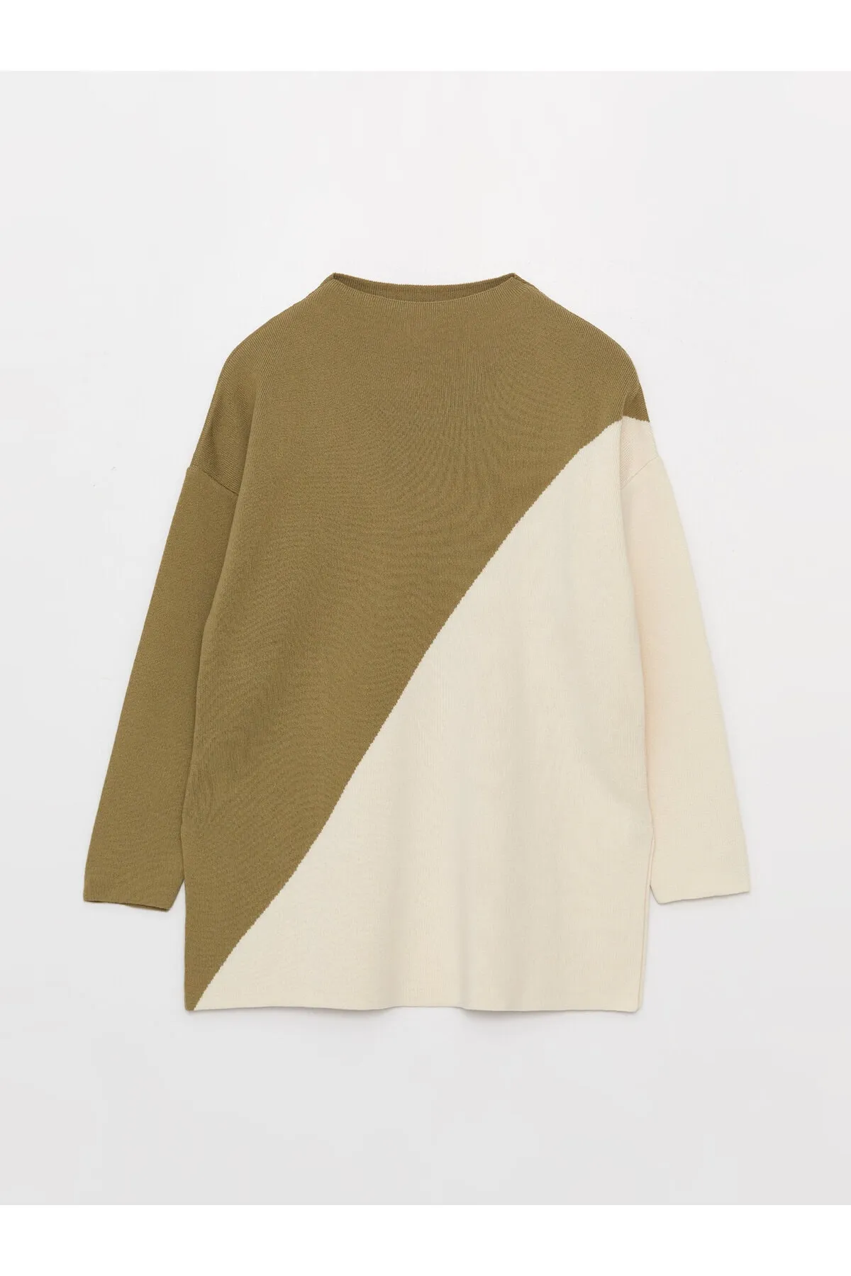 LC Waikiki  Langärmlige Oversize-Stricktunika mit halbem Rollkragen und Farbblockierung für Damen
