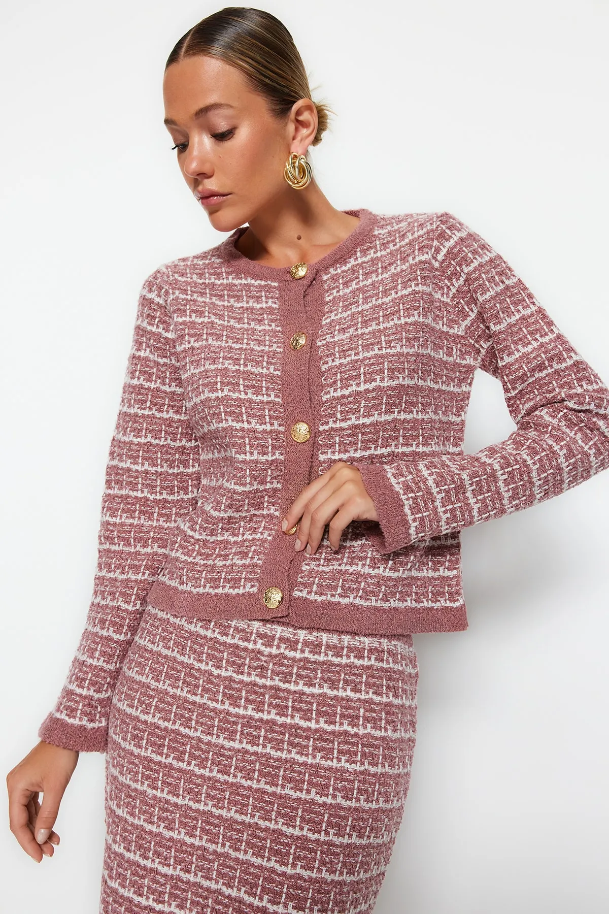 Trendyol Collection  Dried Rose Rundhals-Strickoberteil und -unterteil-Set TWOAW24AU00001