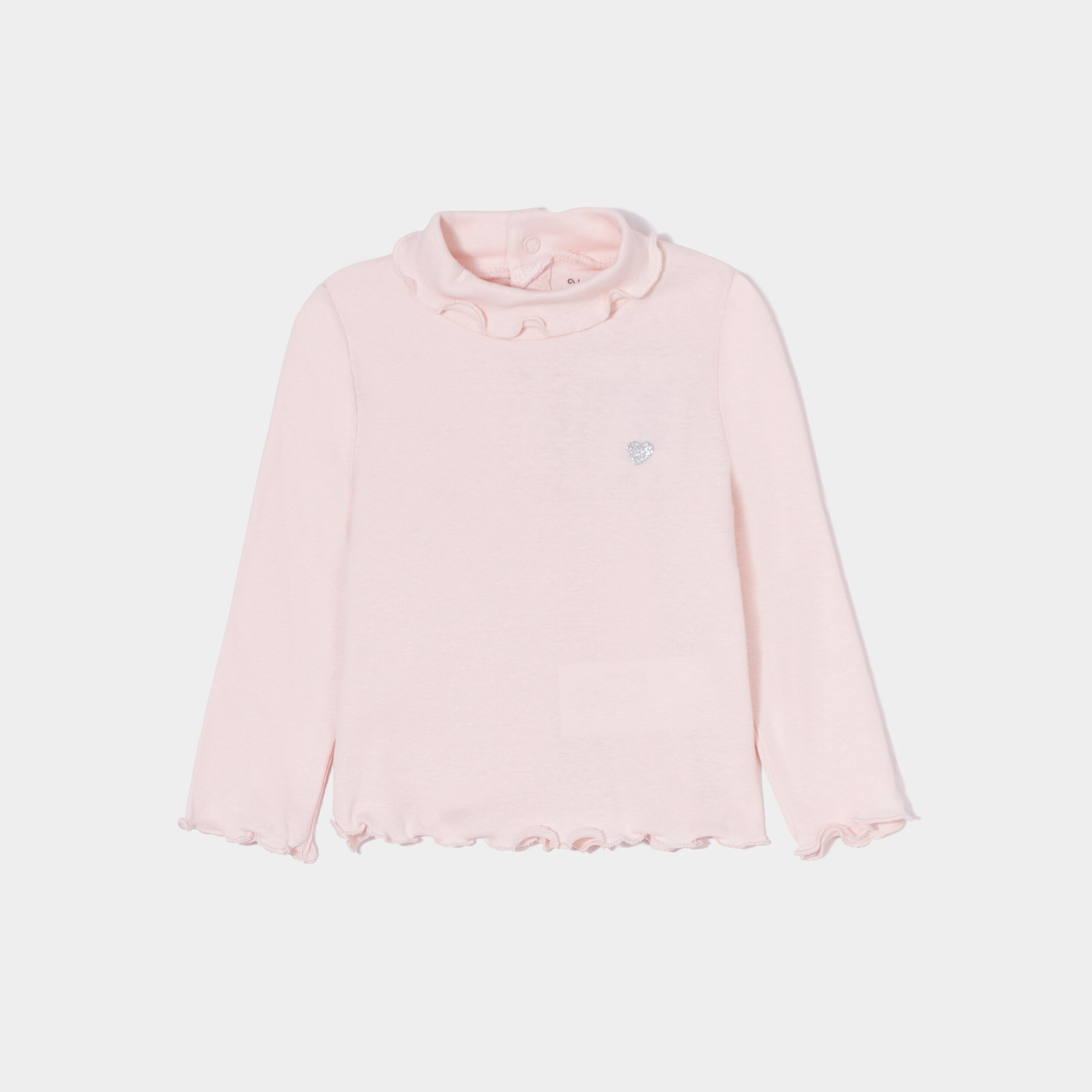 T-shirt col roulé bord vague rose clair bébé fille | La Halle