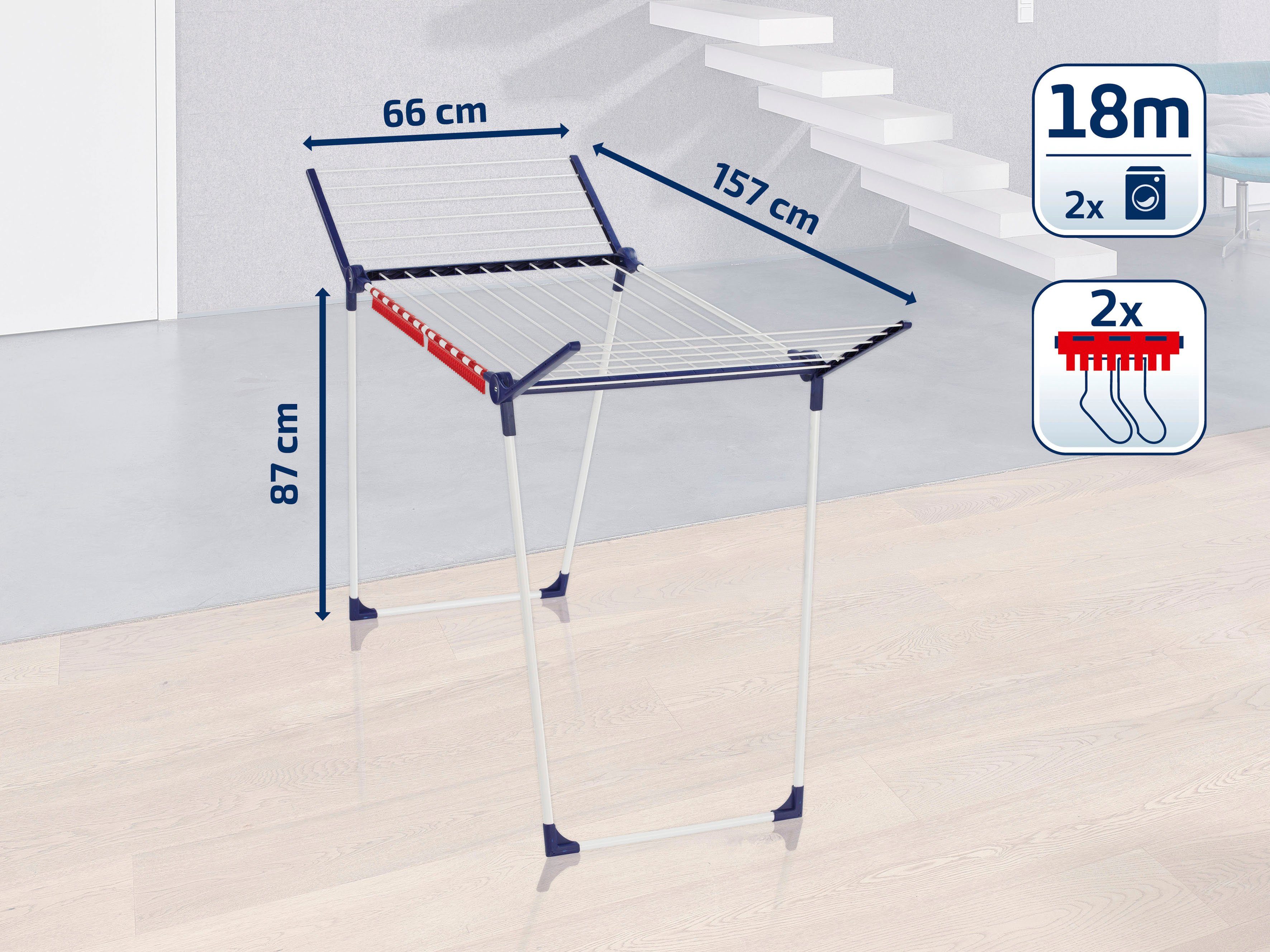Leifheit Wäscheständer Pegasus 180 Solid, 18 m Trockenlänge, 2 Kleinteilehalter