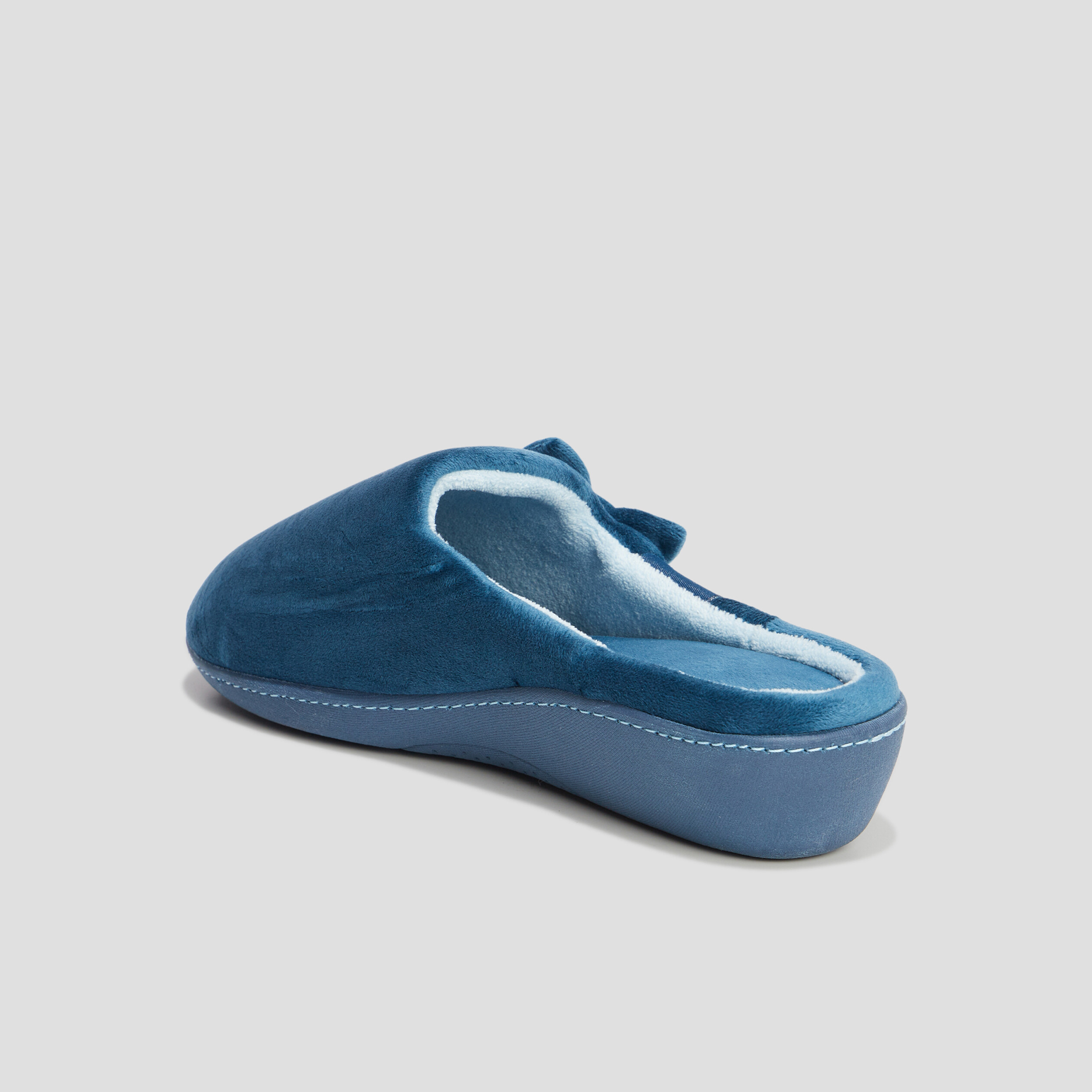 Chaussons mules velours Isotoner bleu canard femme | La Halle