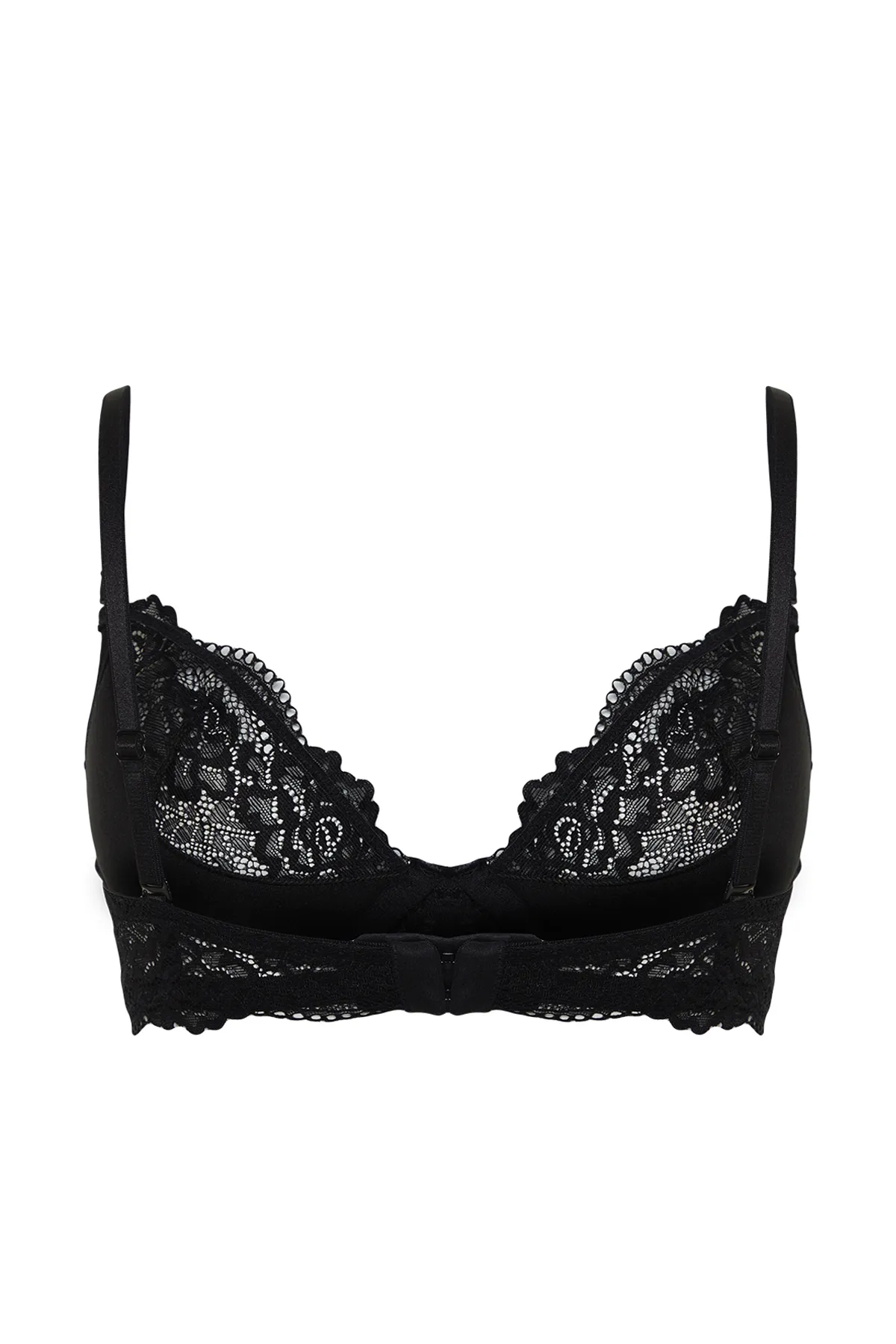 Trendyol Collection  Schwarzer, halb bedeckter Strick-BH mit Spitzenriemen THMSS24SU00030