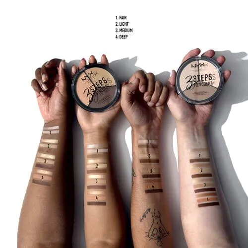 NYX 3 žingsniai, kaip suformuoti „Fair Contour“ paletę