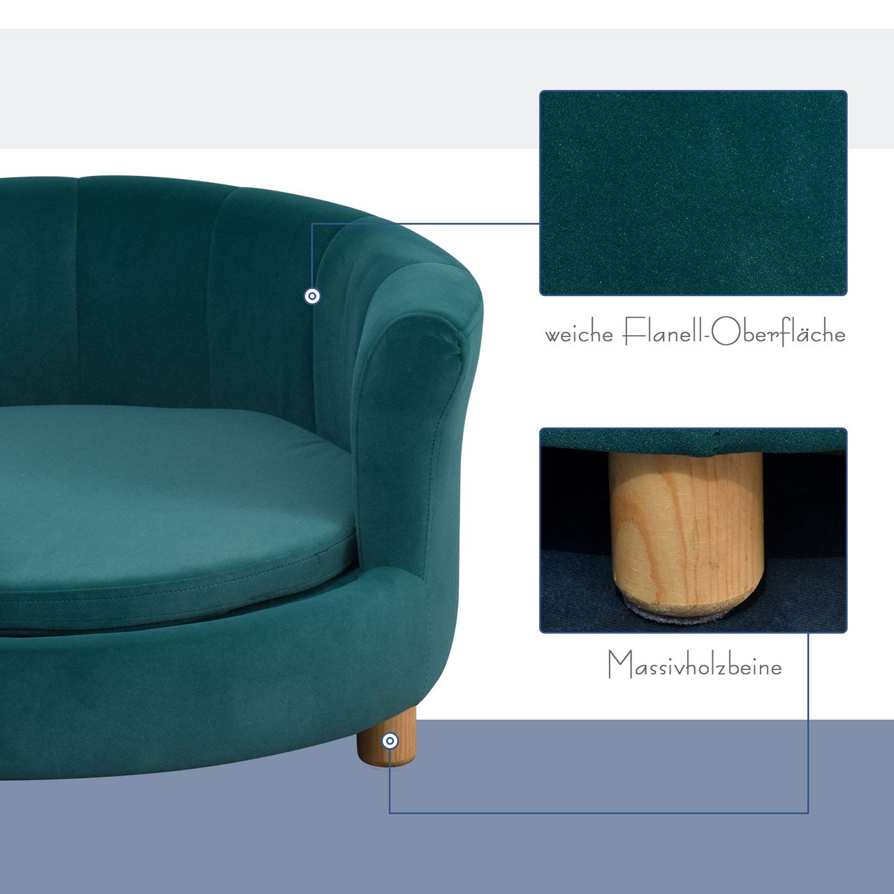 PawHut Hundesofa mit Weichem Bezug Rundes Hundebett Haustiersofa mit Holzbeinen