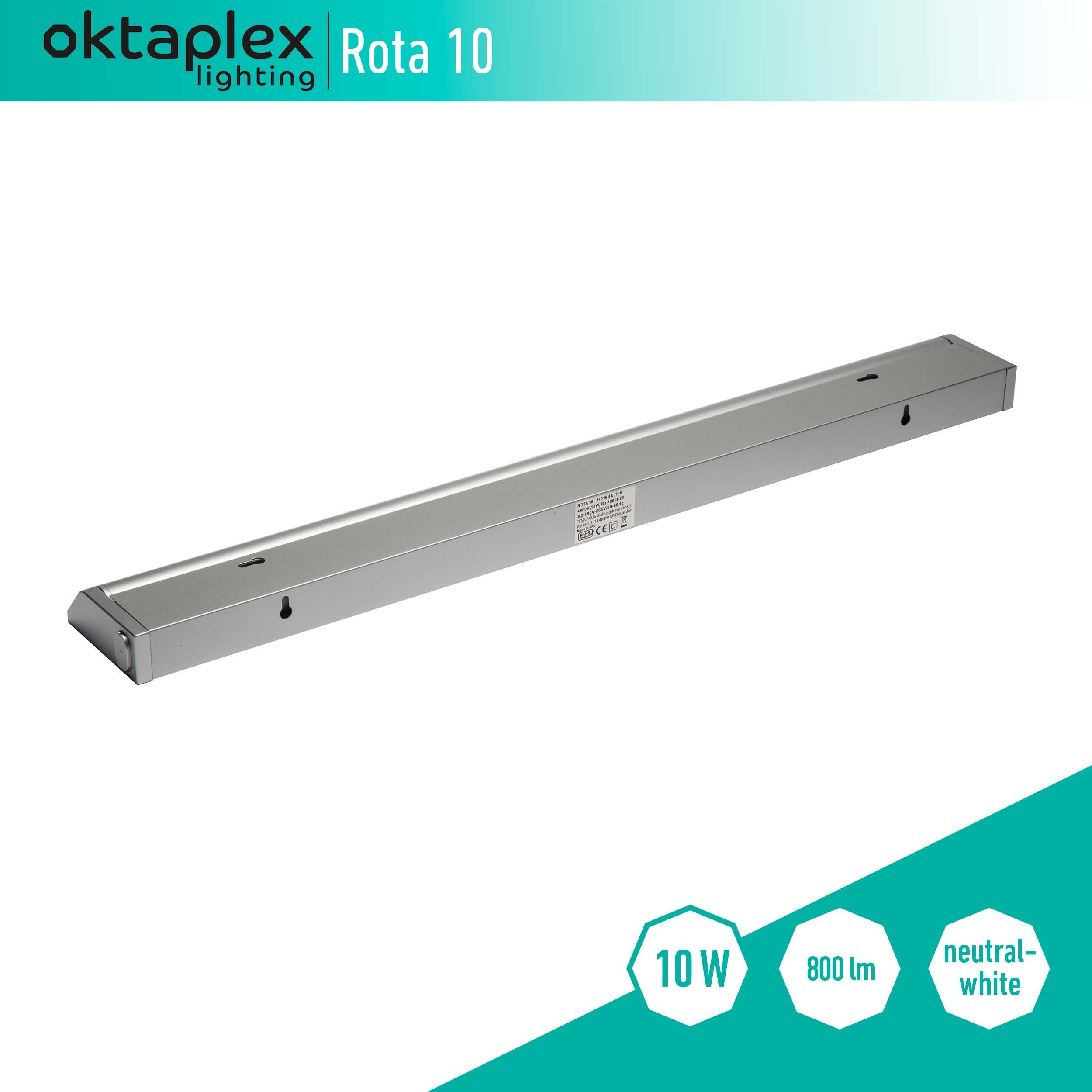 Oktaplex lighting LED Unterbauleuchte Rota 10W 58cm 230V Unterschrankleuchte LED, schwenkbar, LED fest verbaut, Neutralweiß, 4000K Küche Lichtleiste Aluminium mit Schalter