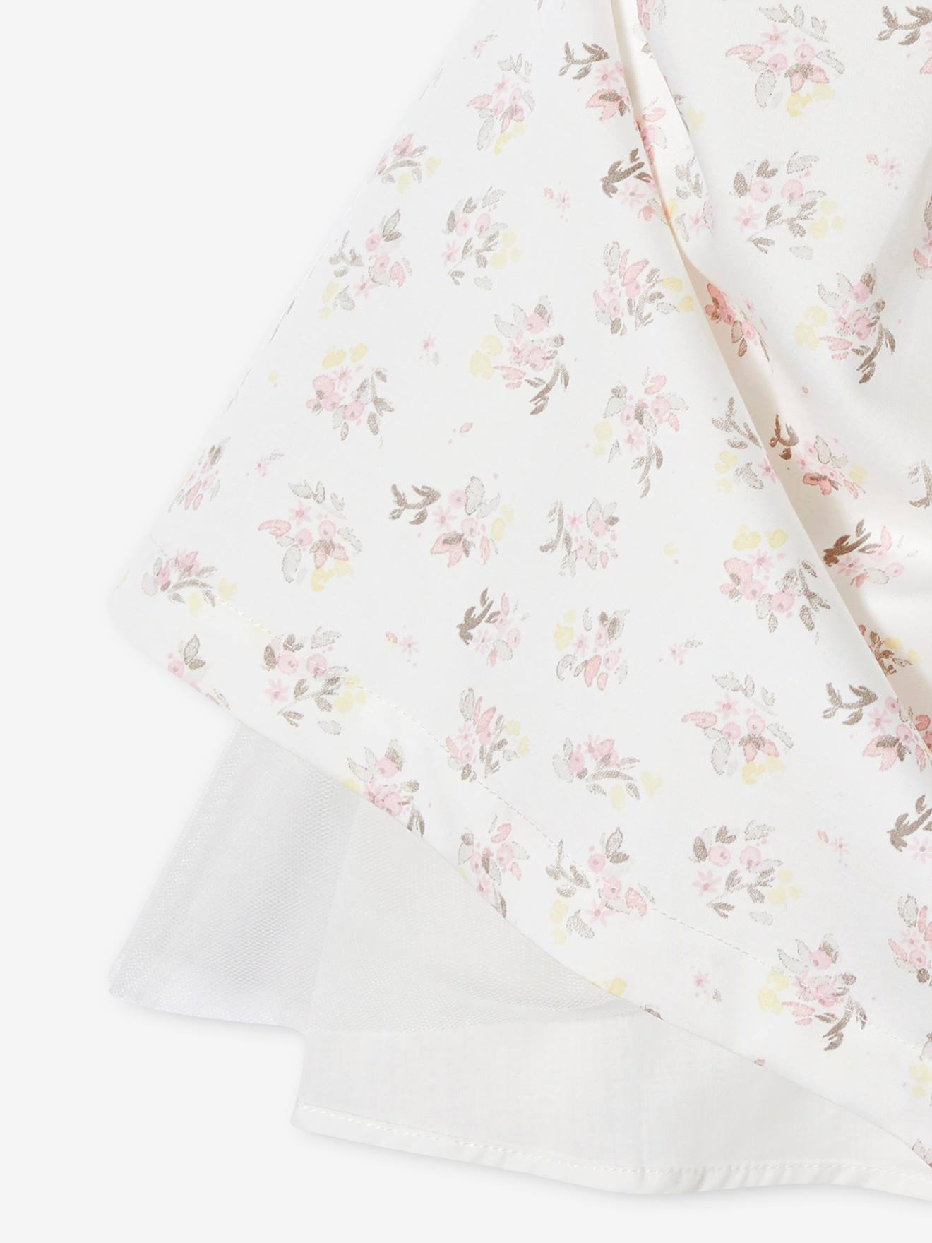 Robe de cérémonie fille motifs fleurs écru