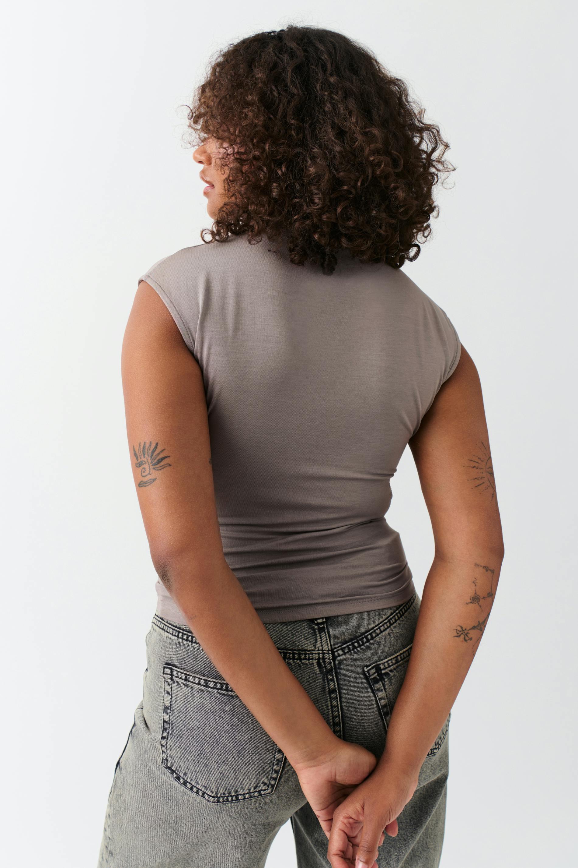Soft touch funnel neck top
