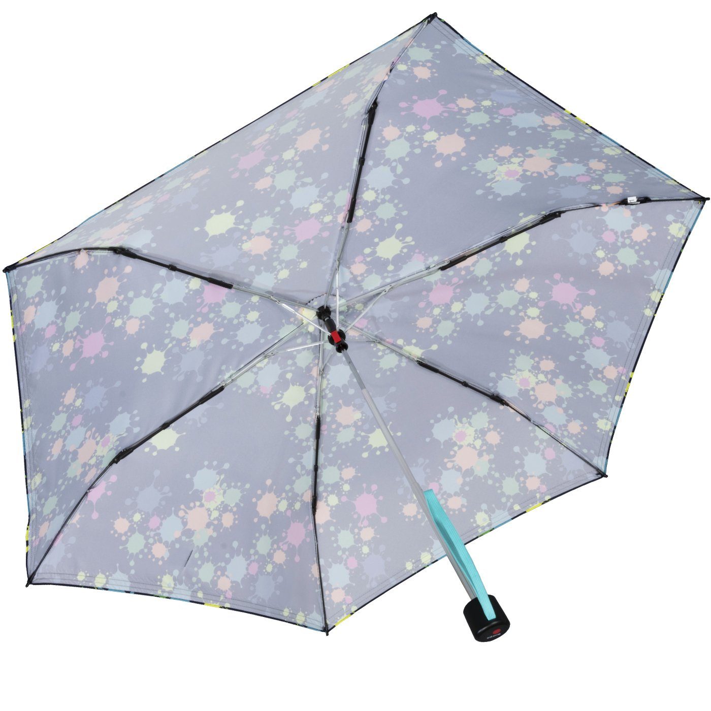 Knirps® Taschenregenschirm Kinderschirm 4Kids reflective mit Reflexborte, Sicherheit auf dem Schulweg, bunte Paintdrops