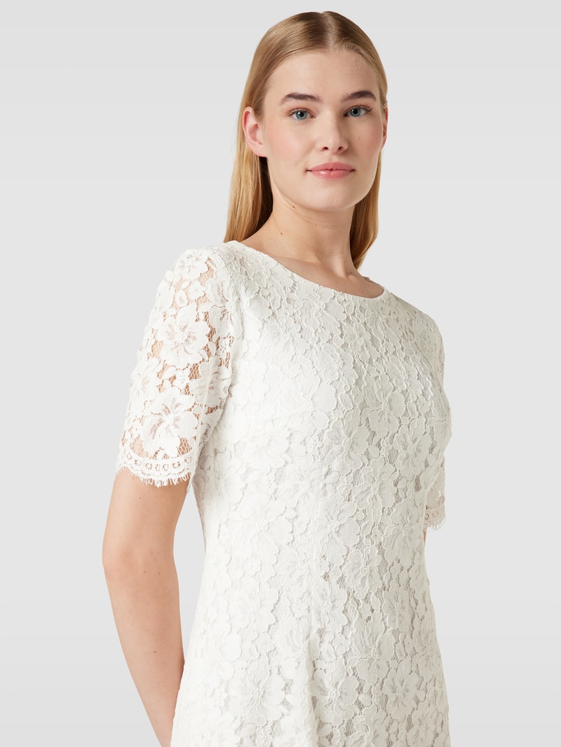 Cocktailkleid aus Spitze mit floralem Allover-Muster in ecru