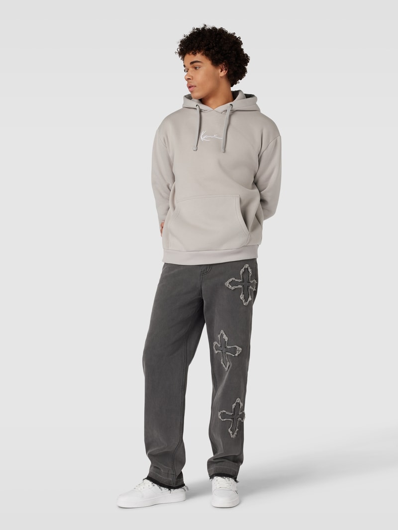 Hoodie mit Label-Detail in mittelgrau