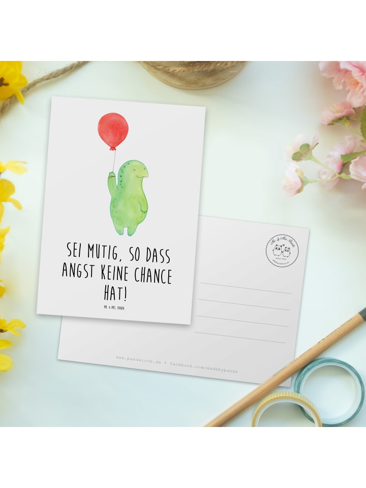 Mr. & Mrs. Panda Postkarte Angst überwinden mit Spruch in Weiß günstig kaufen onesize