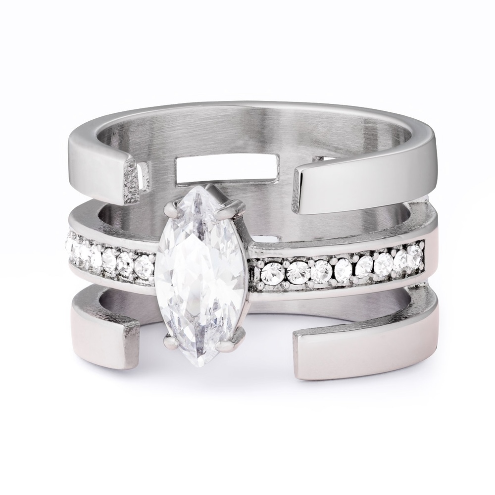 Pippa&Jean Bague en acier inoxydé Acier inoxydable Oxyde de zirconium (CZ) en Argent Bague