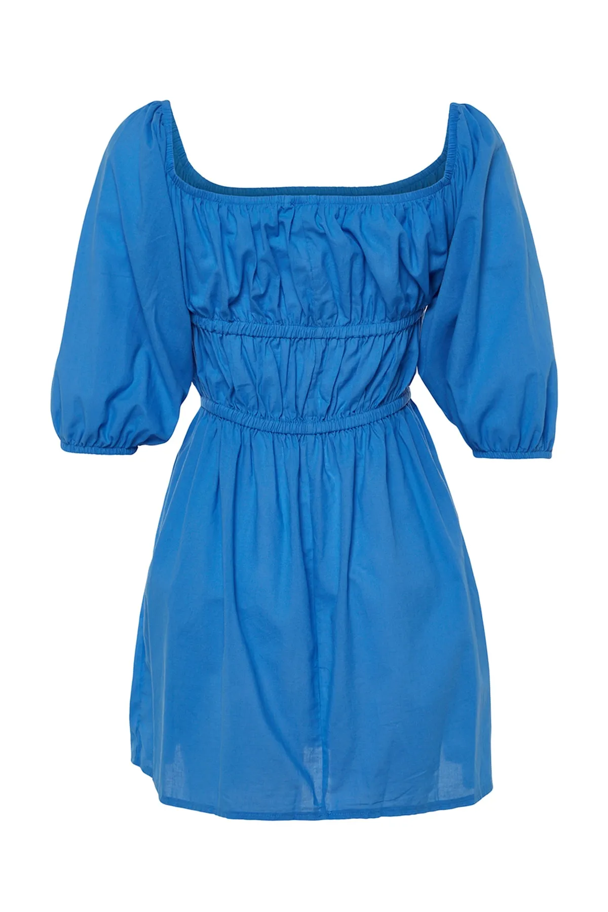 Trendyol Collection  Blaues, gerafftes Mini-Strandkleid aus 100 % Baumwolle TBESS23EL00113
