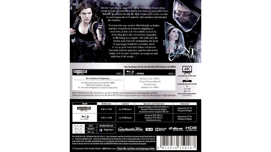 Resident Evil: Afterlife  (4K Ultra HD) (+ Blu-ray 2D)