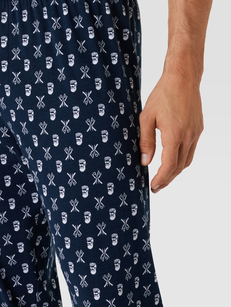 Pyjama-Hose mit Allover-Muster Modell 'BARBER' in marineblau