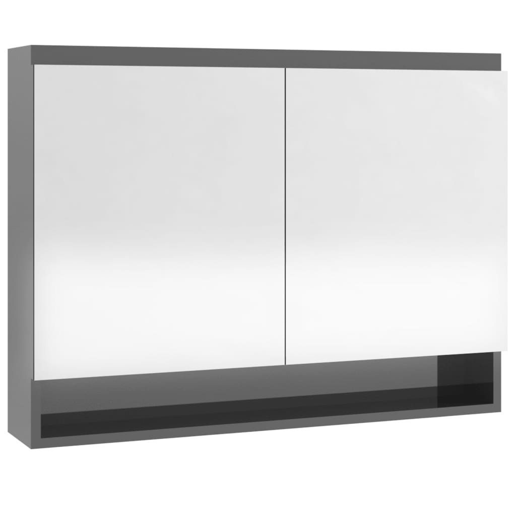 vidaXL Badezimmerspiegelschrank Spiegelschrank fürs Bad 80x15x60 cm MDF Glänzend Grau (1-St)