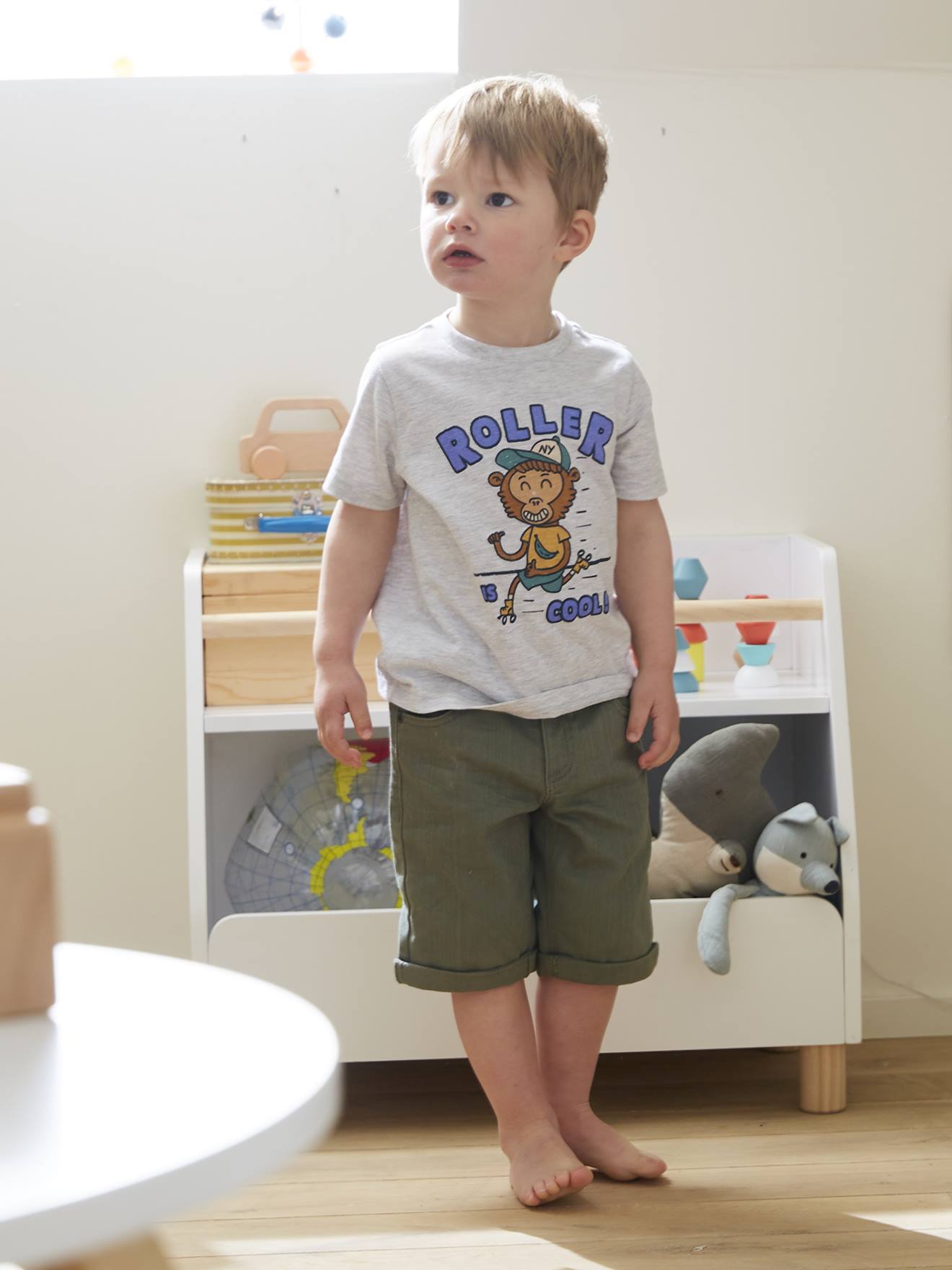 Vertbaudet Jungen T-Shirt, Tierprint - grau meliert