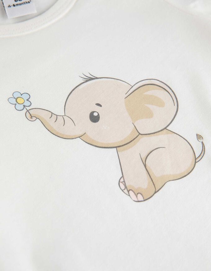 Set aus Langarmbody, Hose, T-Shirt, Strampler und Lätzchen - Allover-Print
