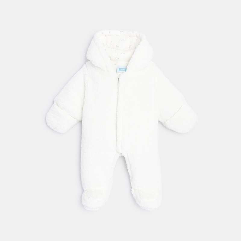Combipilote à capuche en soft boa blanche naissance