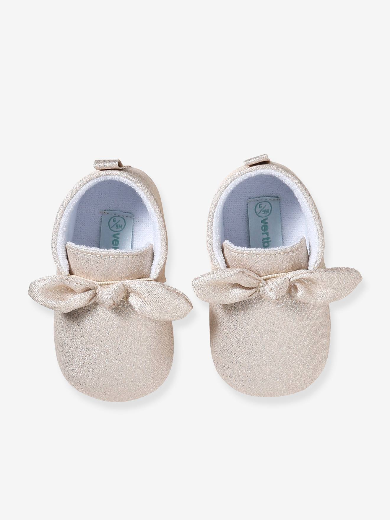 Vertbaudet Baby Krabbelschuhe mit Schleifenband - gold