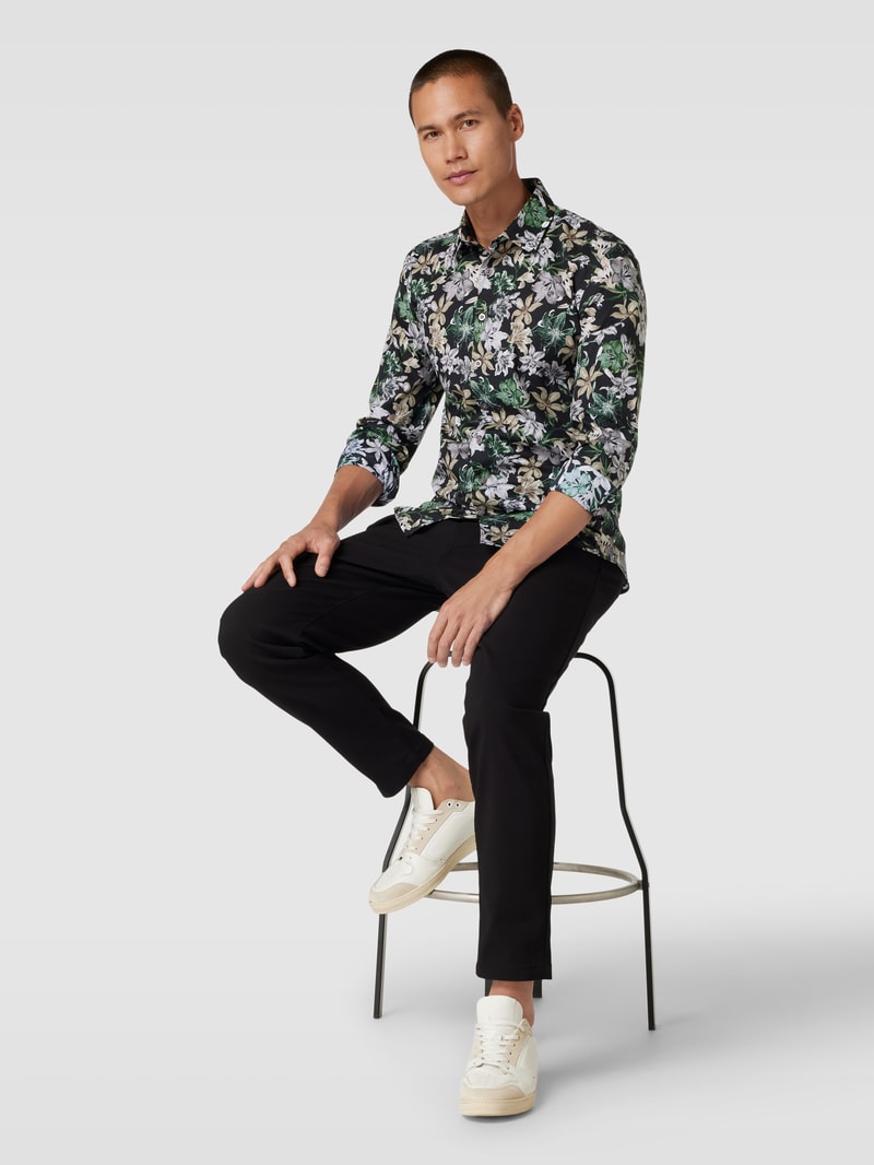 Slim Fit Freizeithemd mit Allover-Muster Modell 'Superflex' in schwarz
