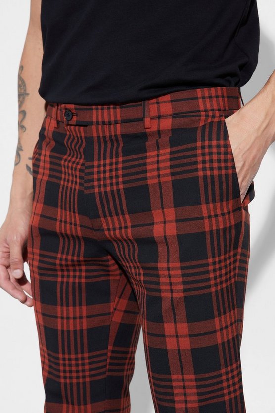 Rote karierte Super Skinny Hose