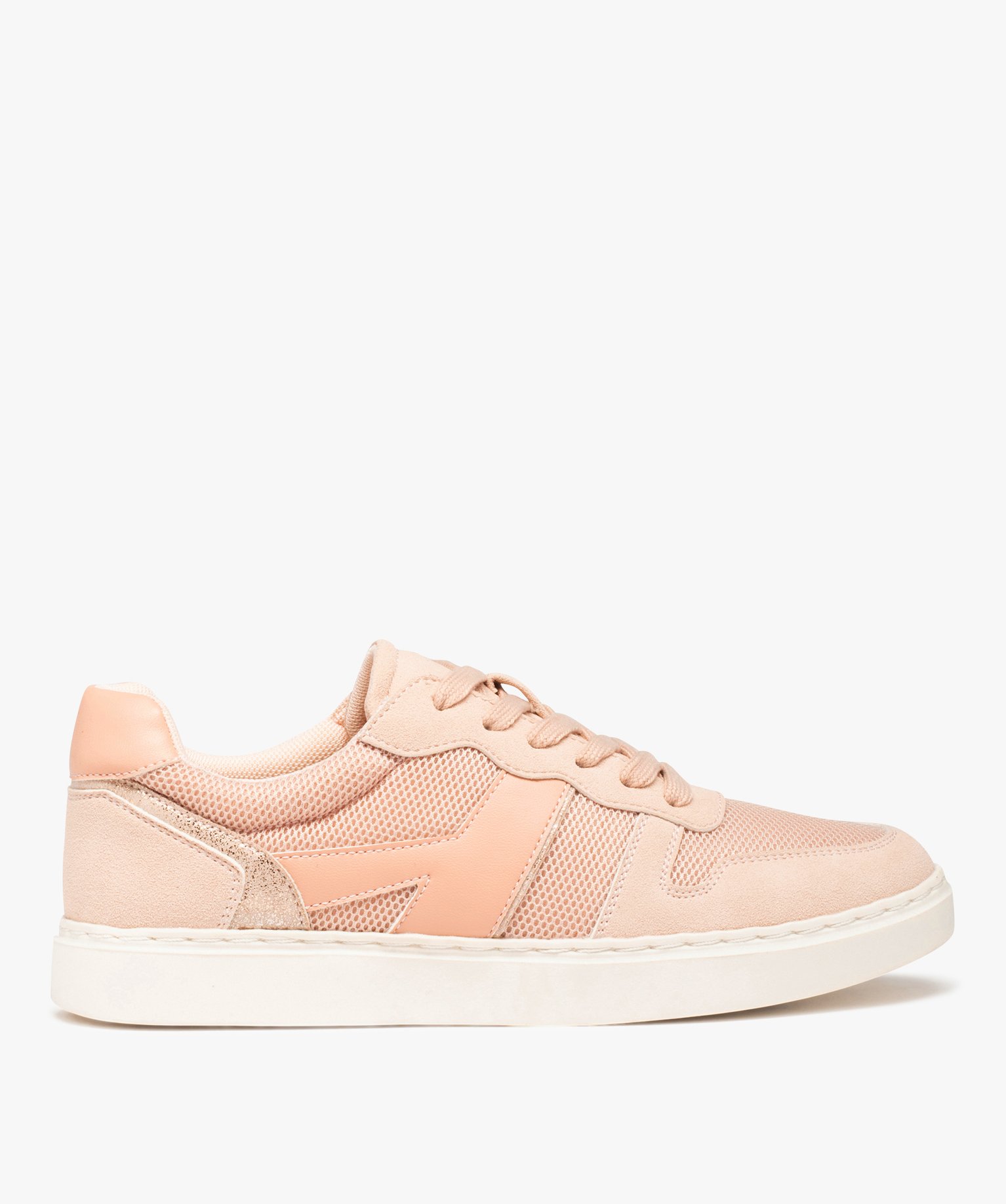 Baskets femme unies multi-matières à lacets rose | GEMO