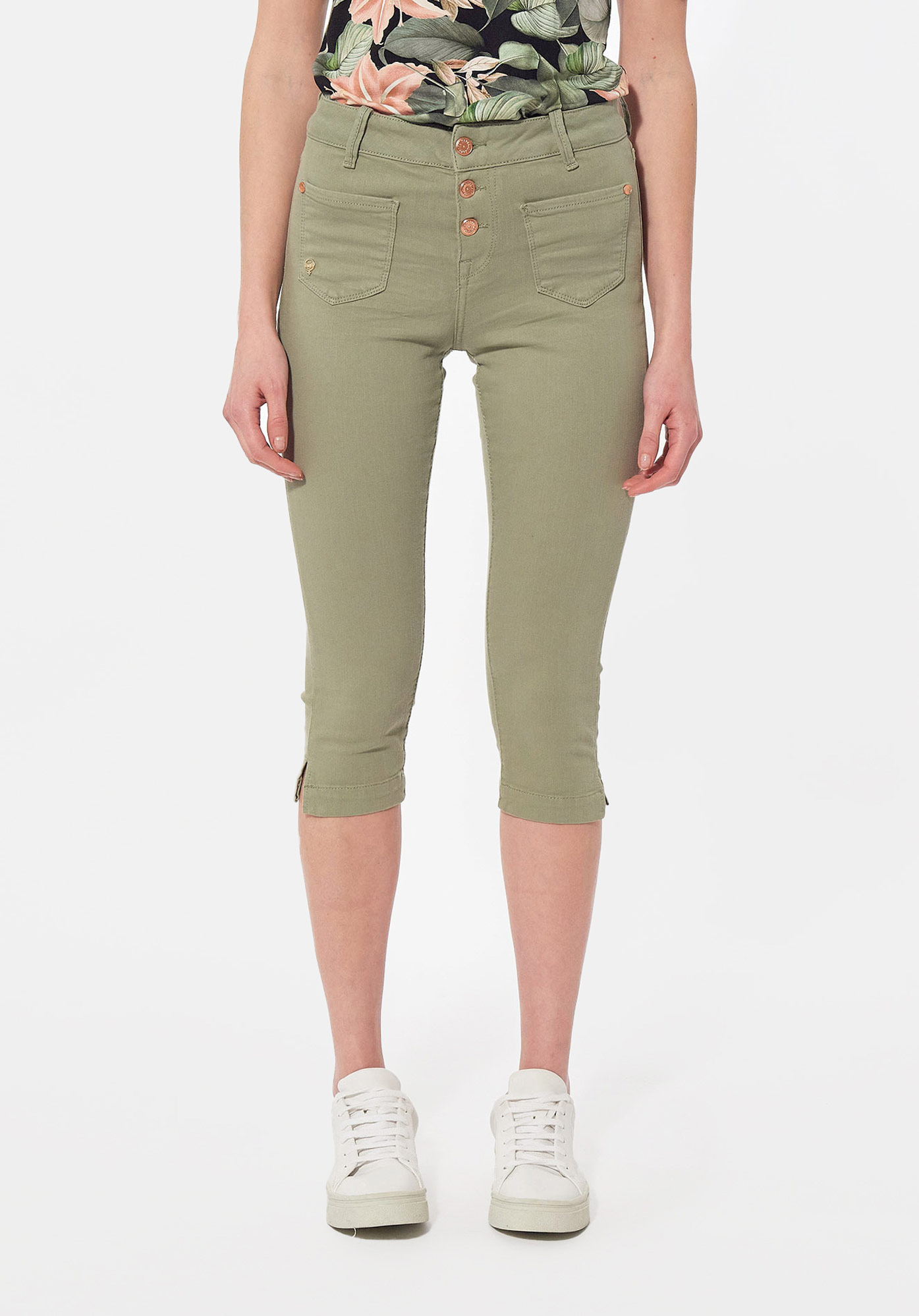 LOLI   Corsaire/Pantacourt slim kaki Femme