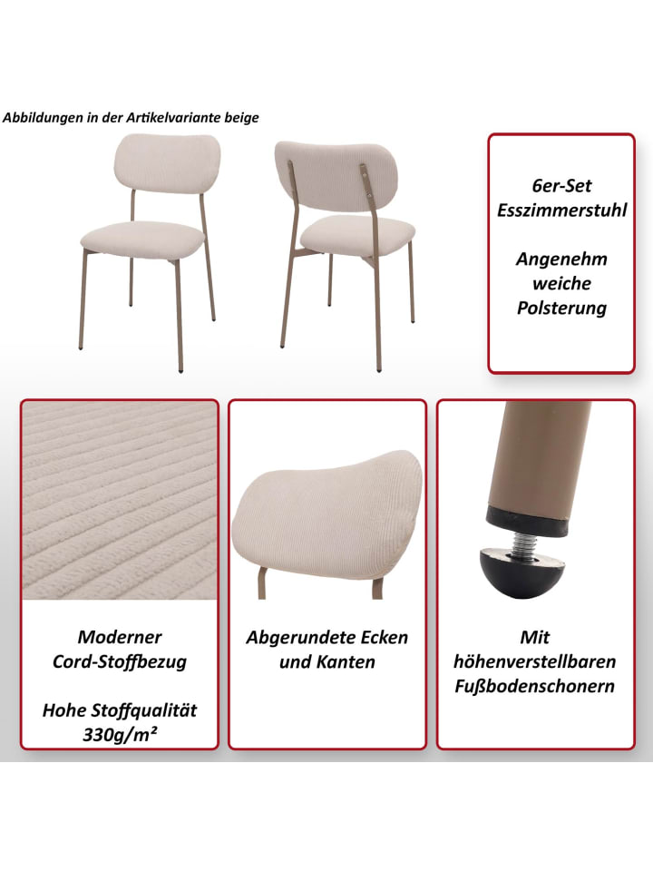 MCW 6er-Set Esszimmerstuhl O26, Hellgrau günstig kaufen onesize