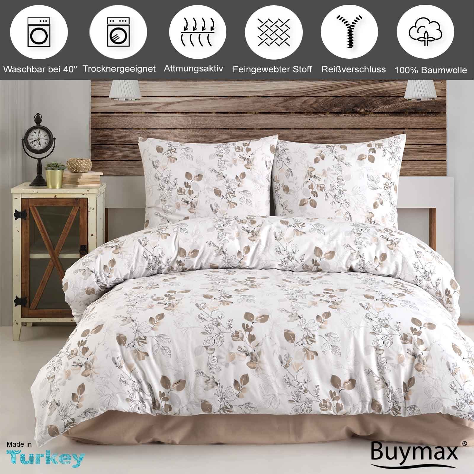 Bettwäsche, Buymax, Renforcé, 2 teilig, 100% Baumwolle Renforcé Qualität Bettwäsche-Set in 135x200 cm, 155x220 cm, 200x200 cm und 200x220 cm, Bett- und Kopfkissenbezug mit Reißverschluss