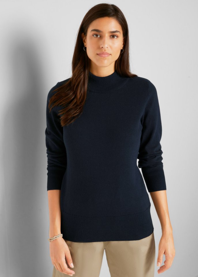 Basic Pullover mit Stehkragen mit recycelter Baumwolle