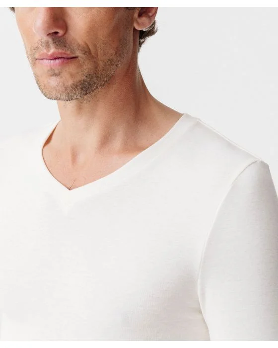 T-shirt col V fine côte Thermolactyl Sensitive, manches longues