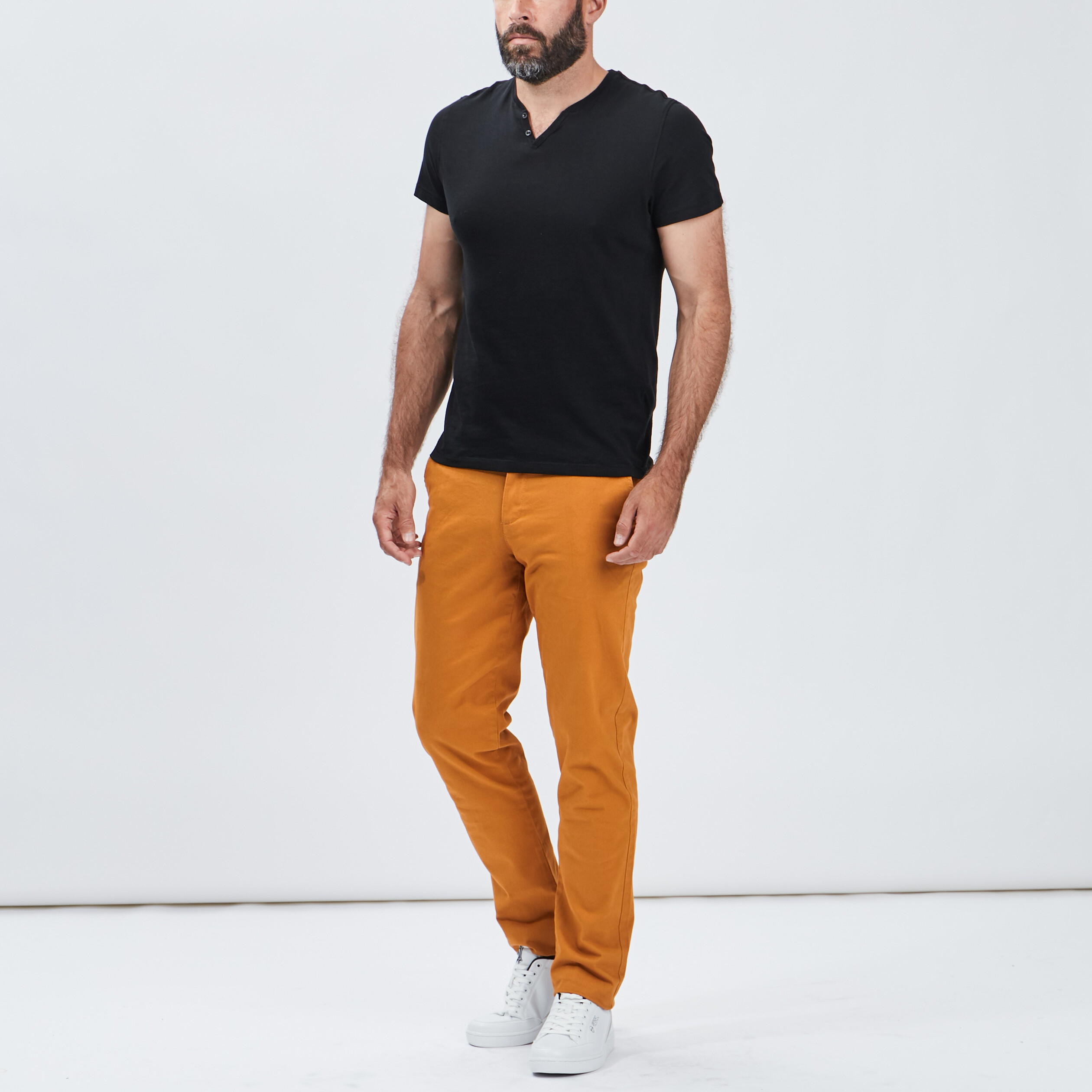T-shirt manches courtes col tunisien noir homme | La Halle